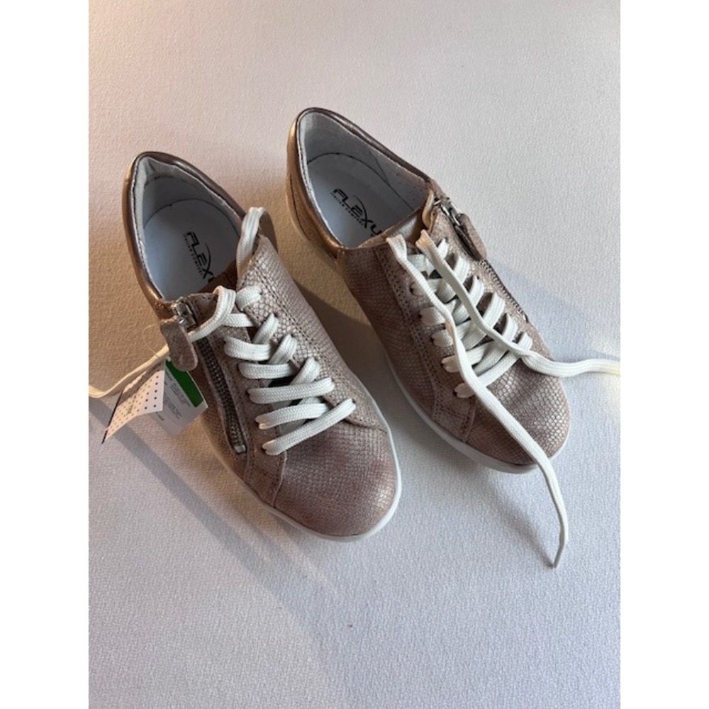 Flexus Mondya Sneakers EU 36 US 5.5-6 Beige New Metallic Snakeskin Leather Zip